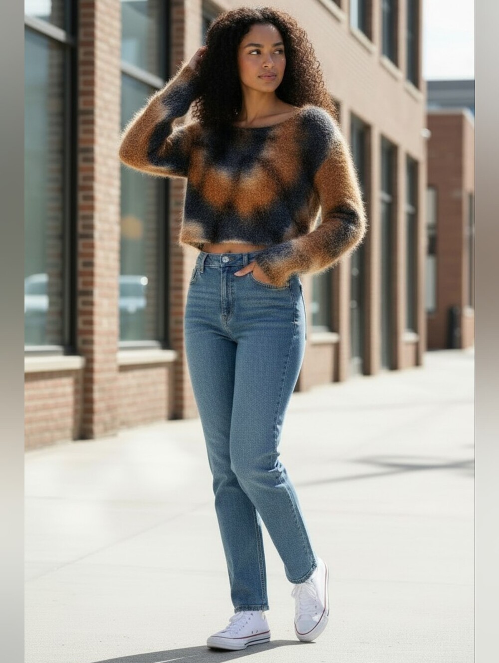 philosophy of paek Eyelash Knit Long Sleeve Crop Top - Misses Large